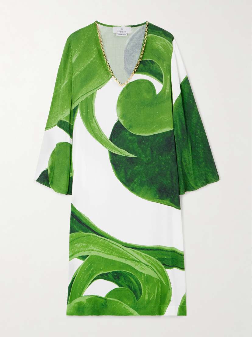 Themis Z Artemis Chain-embellished Printed Jersey Midi Dress