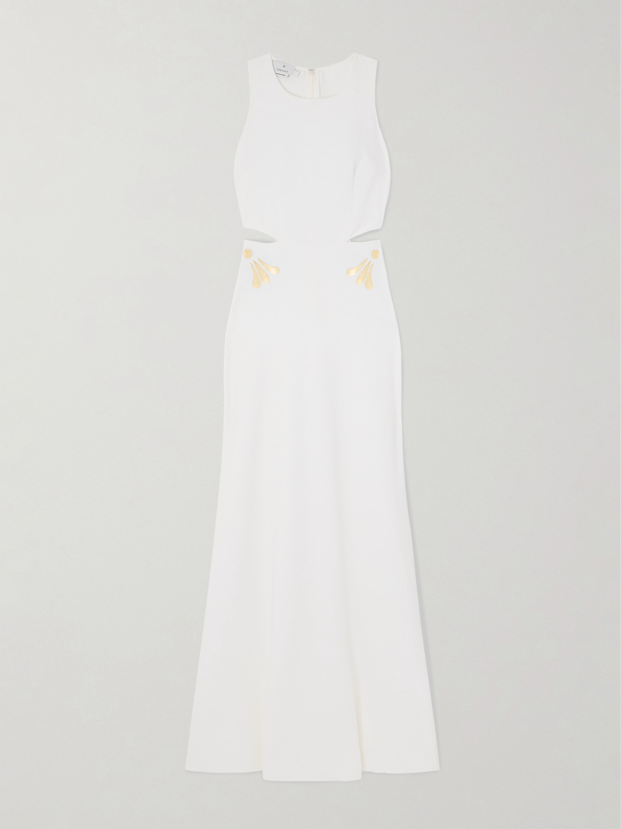 Themis Z Kallos Cutout Printed Crepe Maxi Dress In White