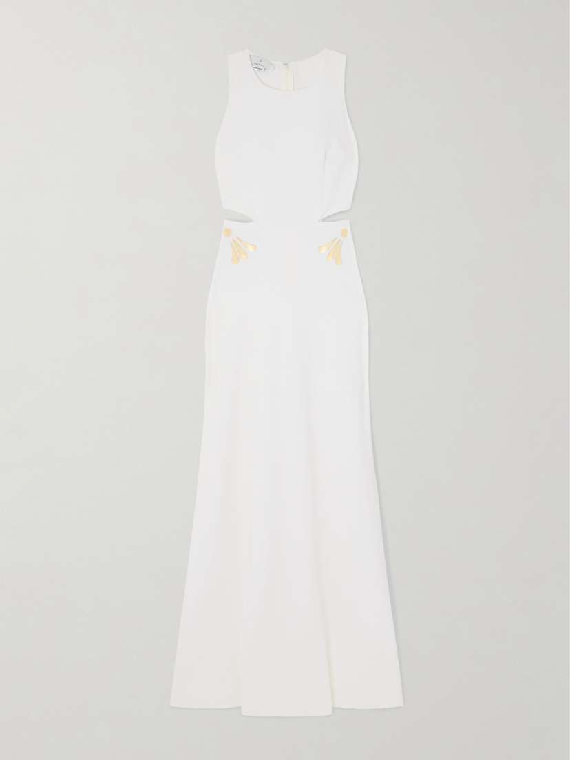 Themis Z Kallos Cutout Printed Crepe Maxi Dress