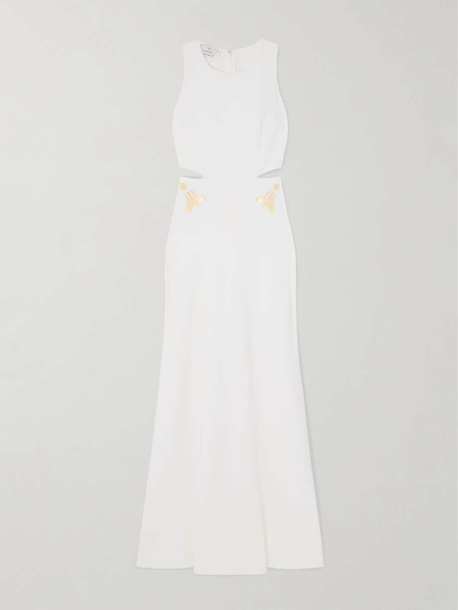 kallos cutout printed crepe maxi dress