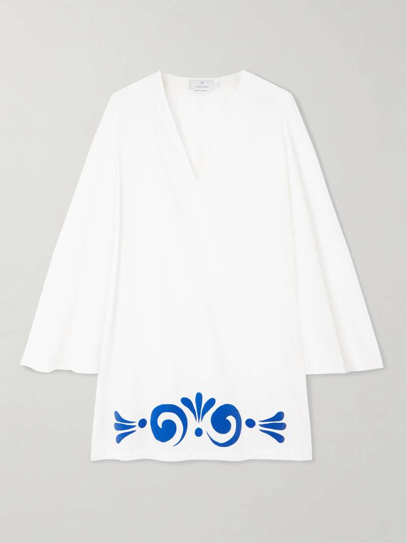 未使用Öffenオッフェン pointed-TRONPEホワイト38 Leucothea Flocked Cotton-jersey Mini Dress | Themis Z