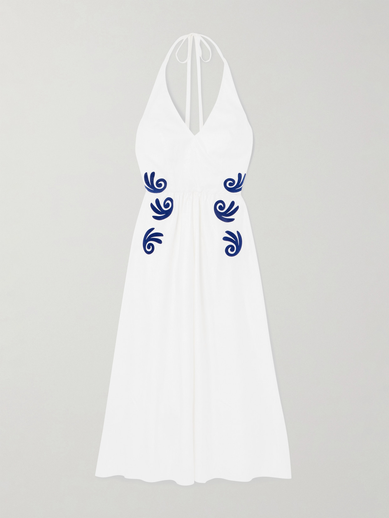 Themis Z Leucothea Flocked Cotton-poplin Halterneck Midi Dress In White