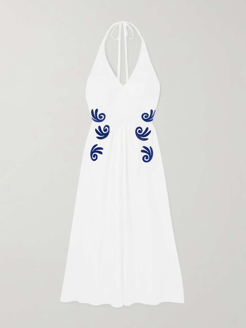 Themis Z Leucothea Flocked Cotton-poplin Halterneck Midi Dress