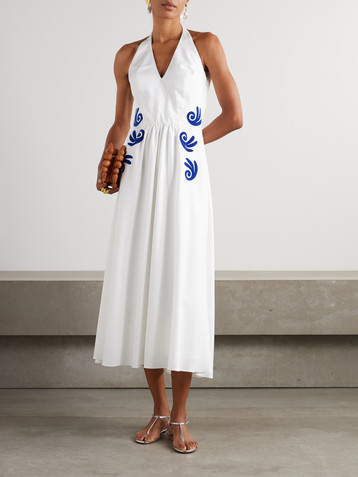 THEMIS Z Leucothea flocked cotton-poplin halterneck midi dress