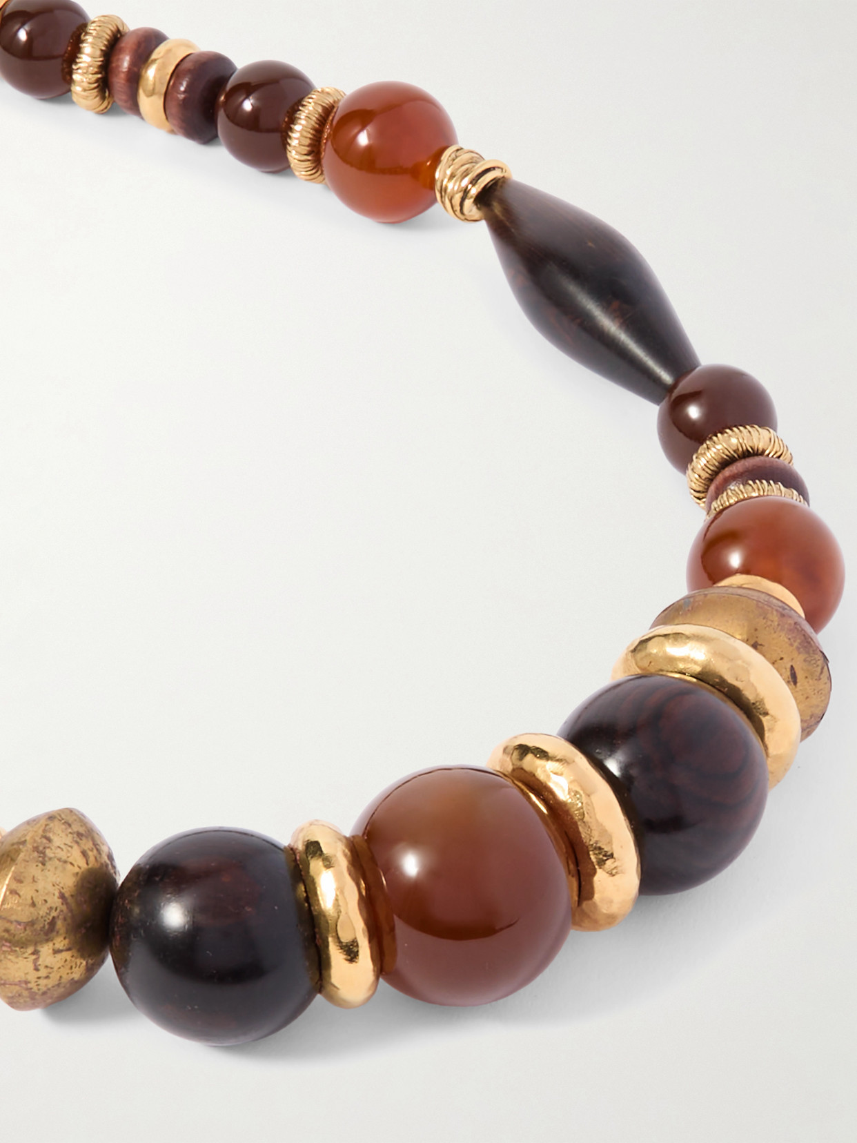 Saint Laurent Gold-tone Resin Beaded Necklace In Brown