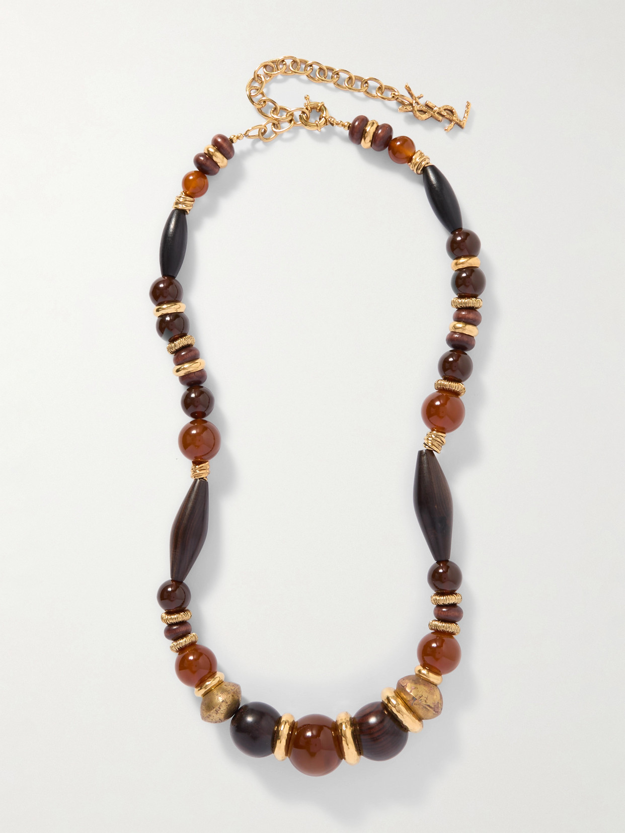 Saint Laurent Gold-tone Resin Beaded Necklace In Brown