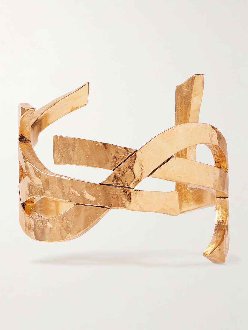 Saint Laurent Cassandre Hammered Gold-tone Cuff