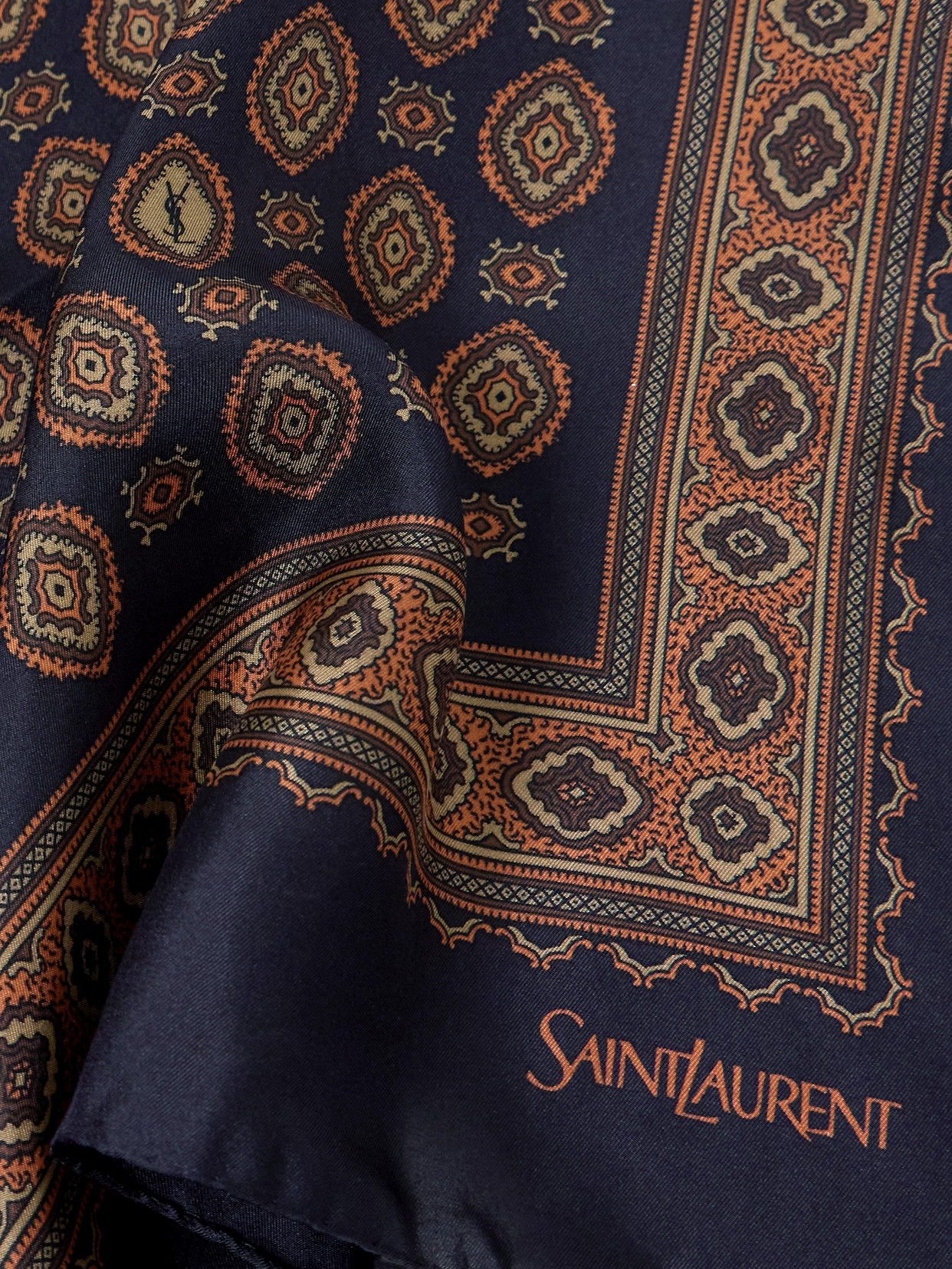 Saint Laurent Printed Silk-twill Scarf In Blue