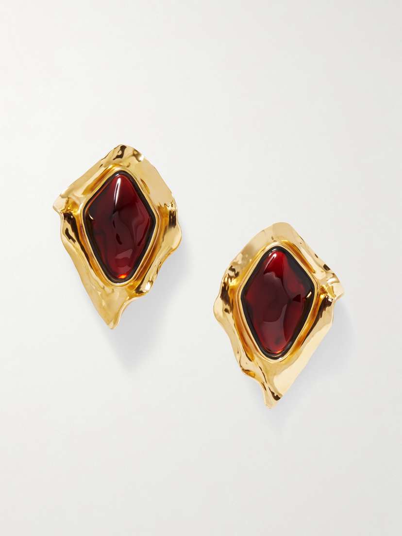 Saint Laurent Gold-tone Resin Clip Earrings