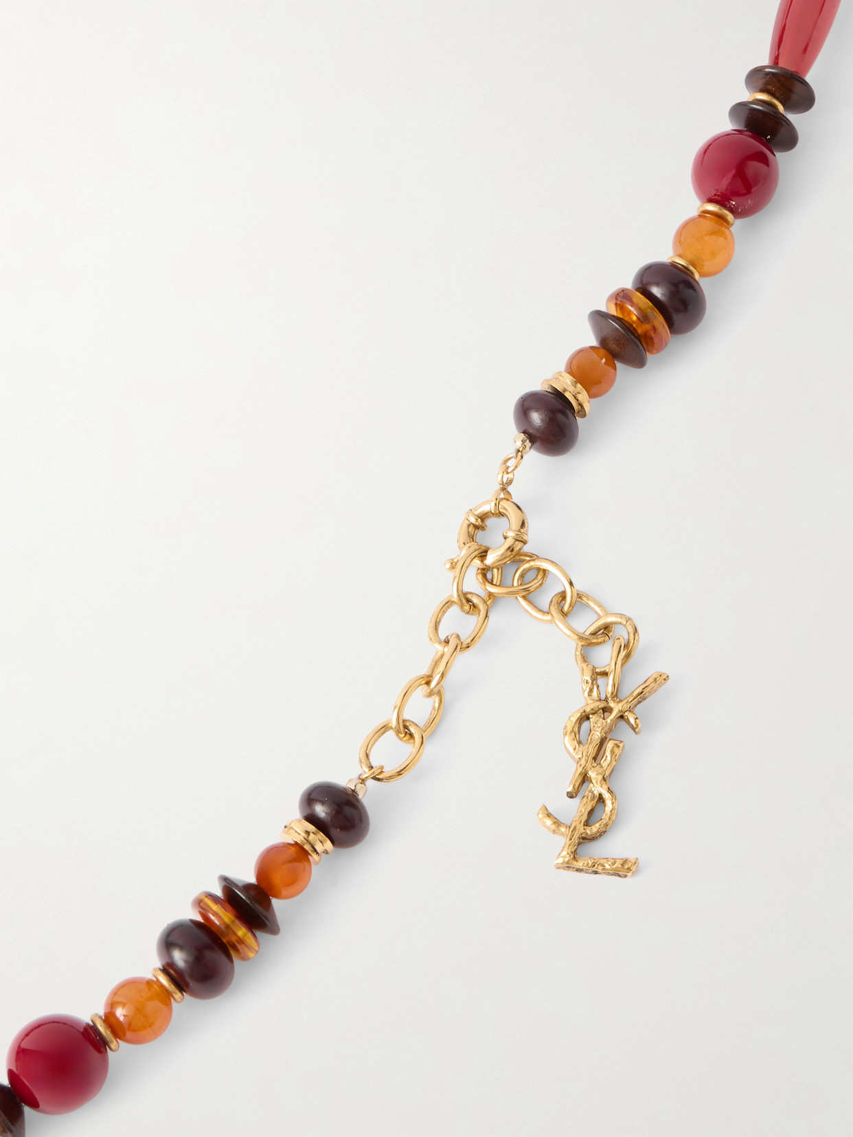 Saint Laurent Loulou Gold-tone, Carnelian And Jasper Necklace In Red