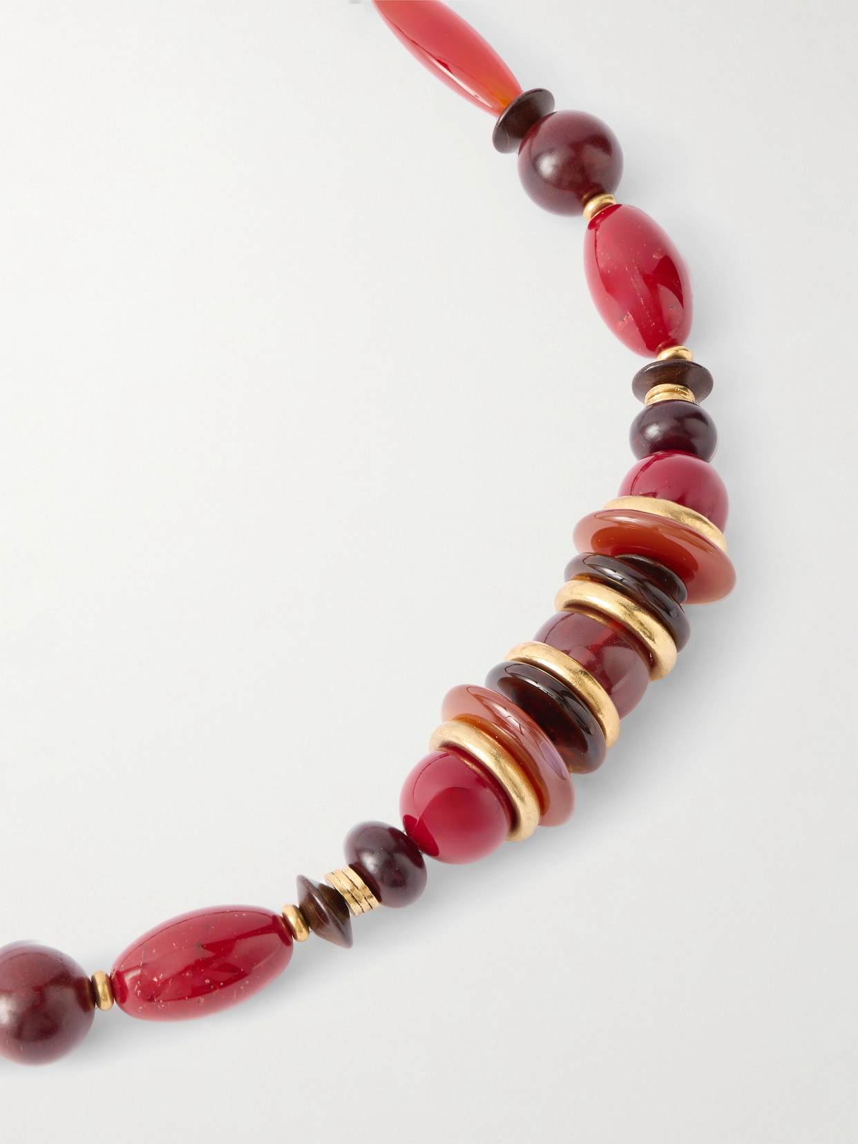 Saint Laurent Loulou Gold-tone, Carnelian And Jasper Necklace In Red