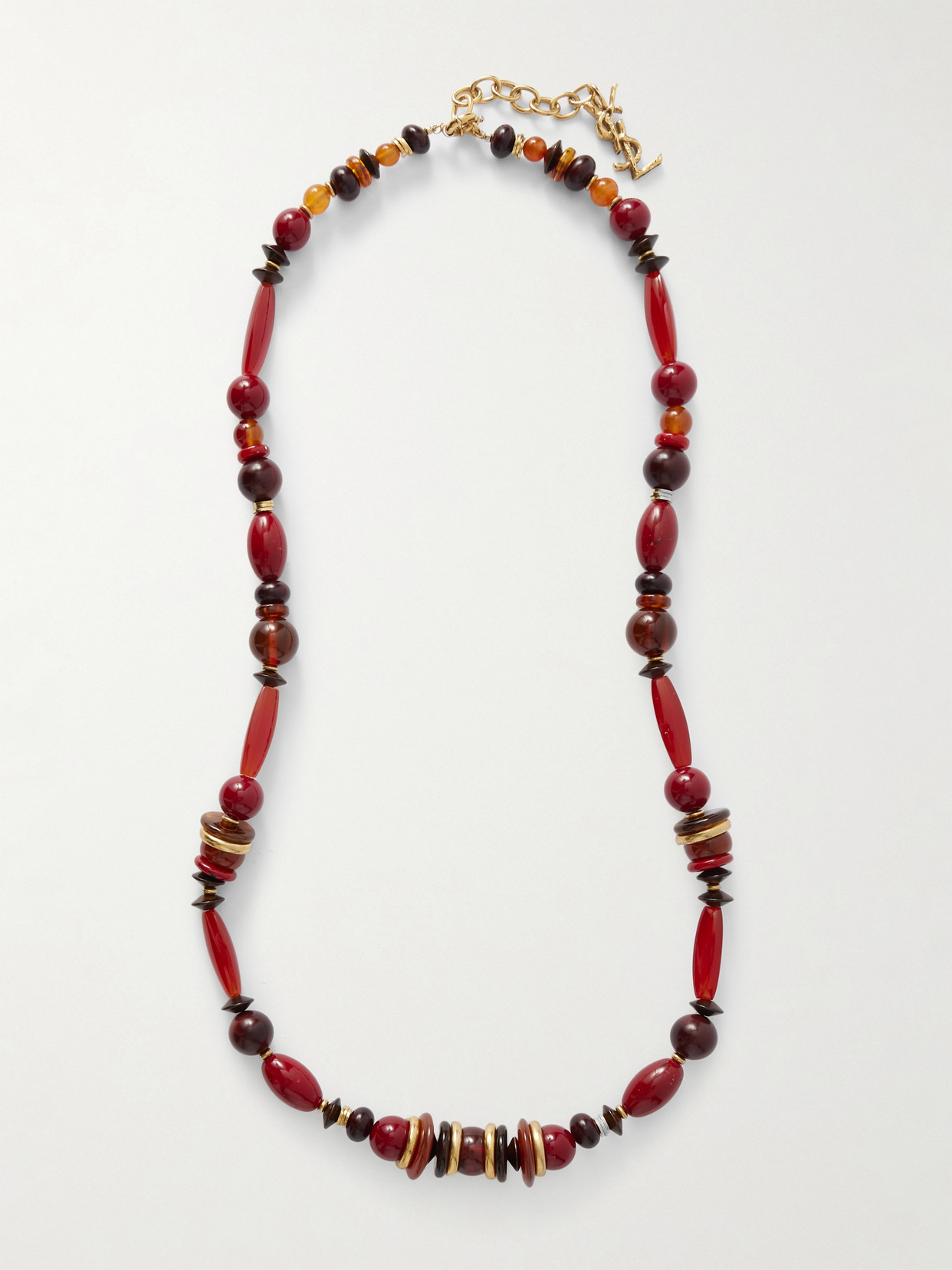 Saint Laurent Loulou Gold-tone, Carnelian And Jasper Necklace In Red