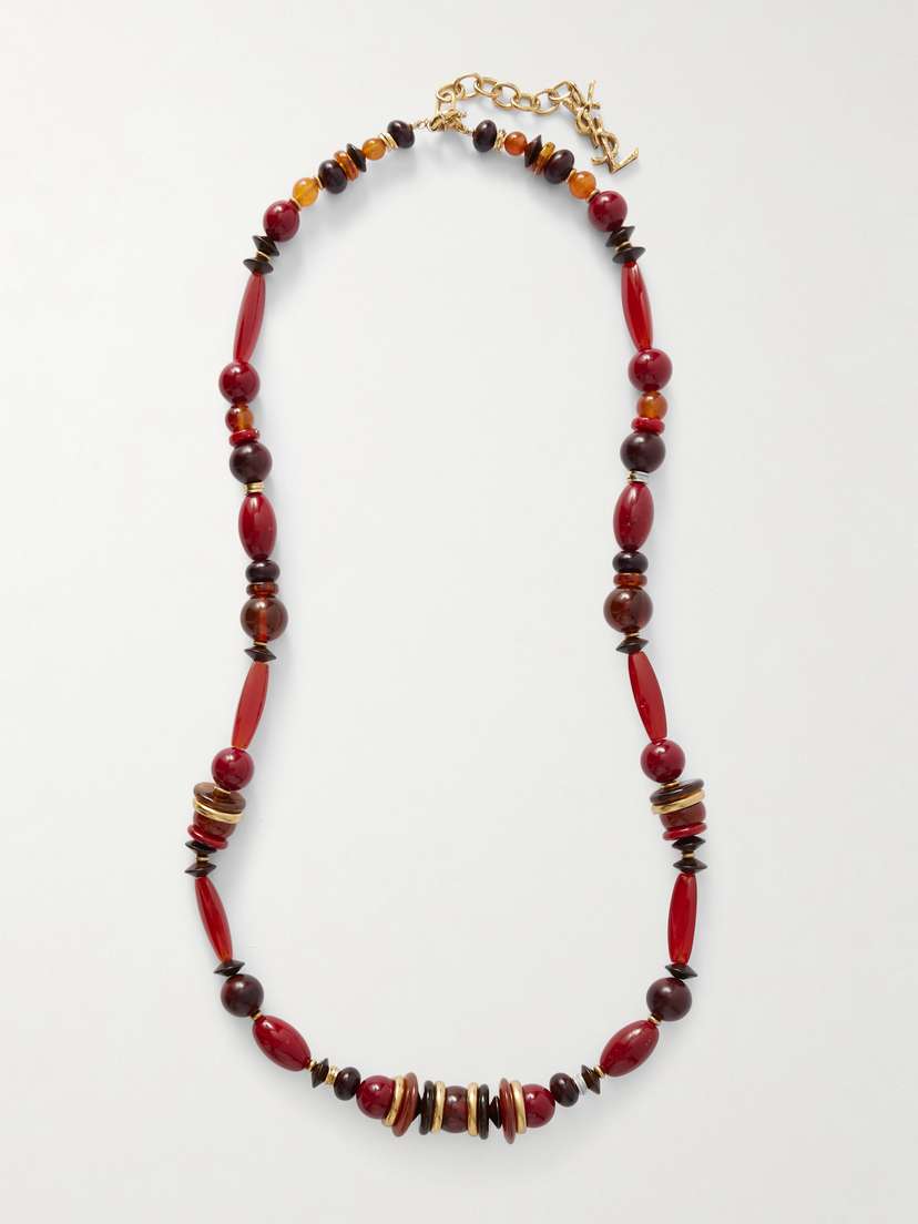 Saint Laurent Loulou Gold-tone, Carnelian And Jasper Necklace