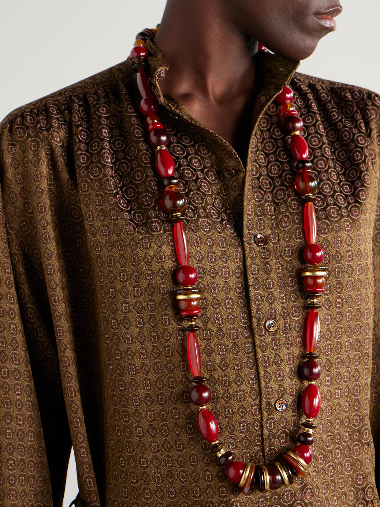 Saint Laurent Loulou Gold-tone, Carnelian And Jasper Necklace In Red