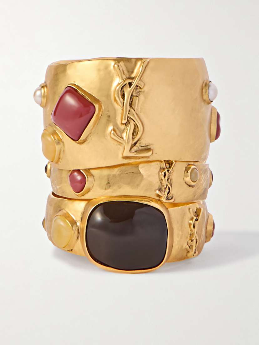 Saint Laurent Set Of Three Gold-tone And Resin Bangles