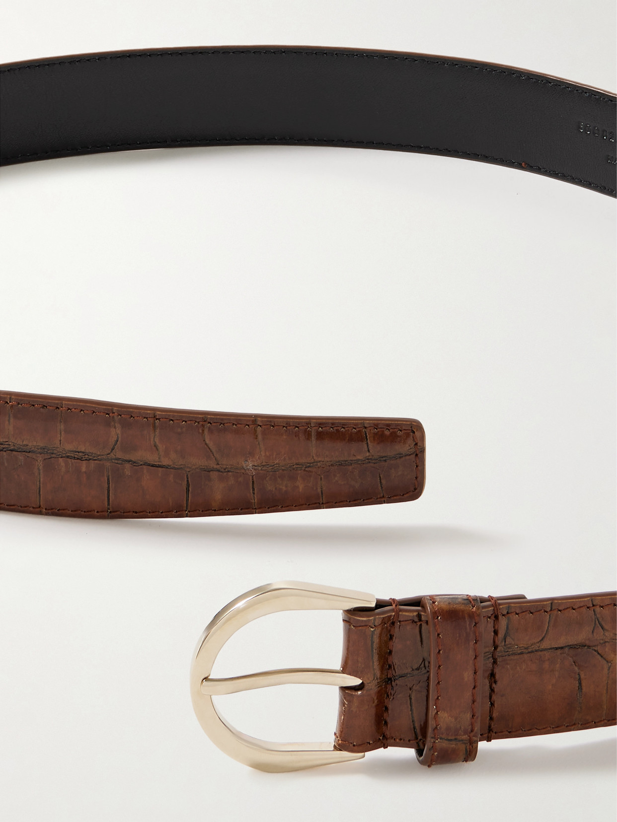 Saint Laurent Croc-effect Leather Belt In Brown