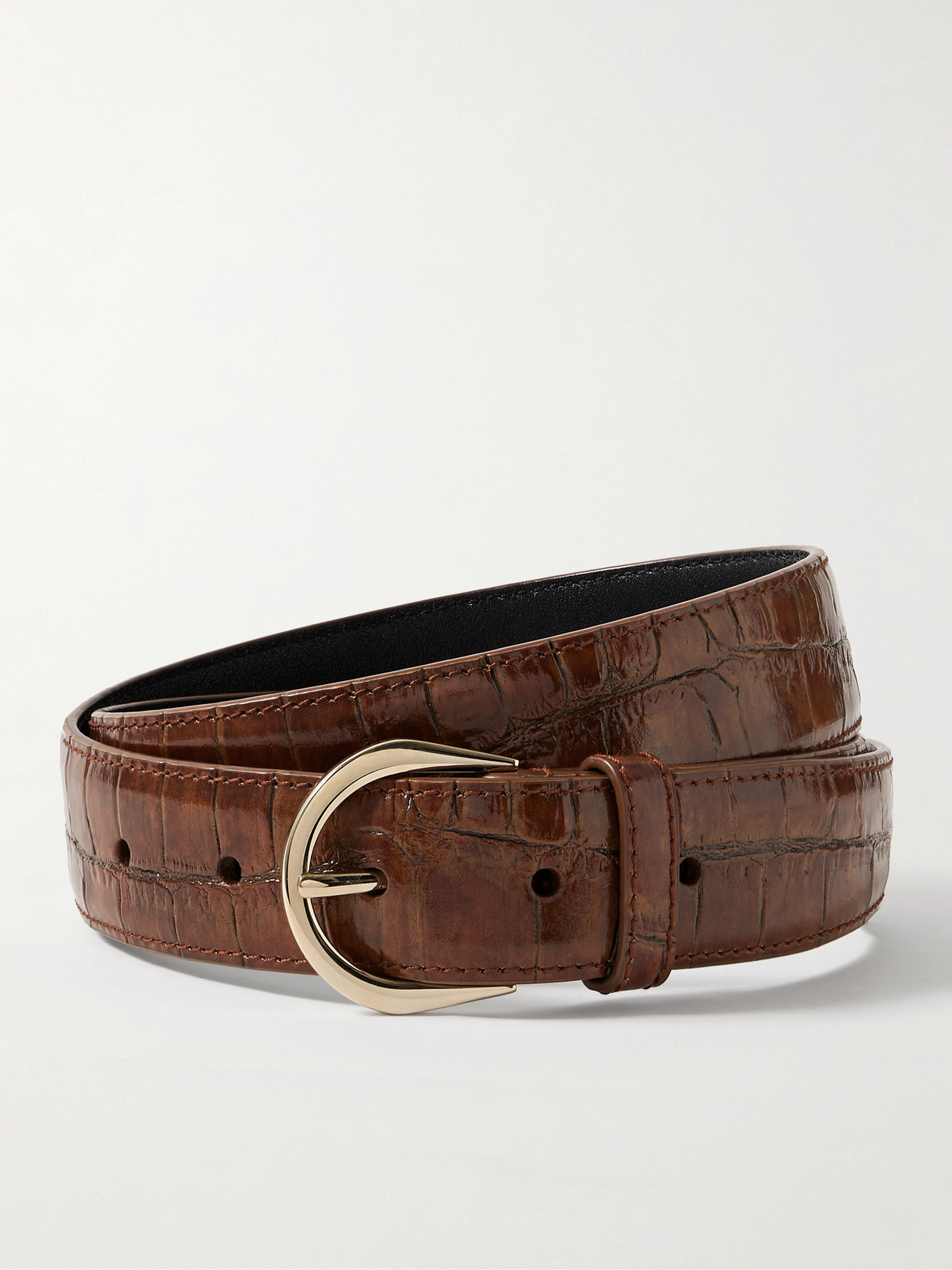 Saint Laurent Croc-effect Leather Belt In Brown