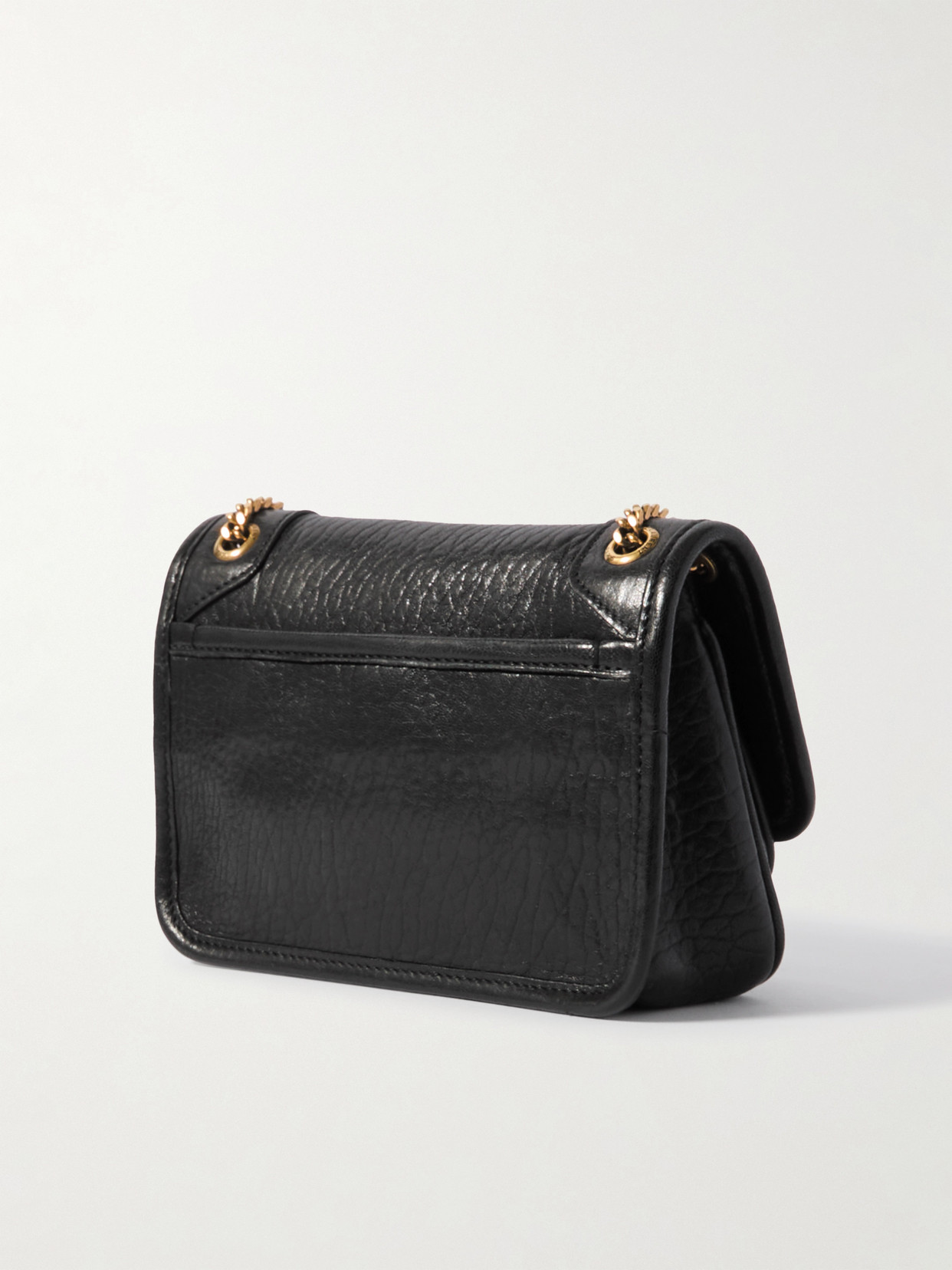 Saint Laurent Niki Mini Crinkled-leather Shoulder Bag In Black