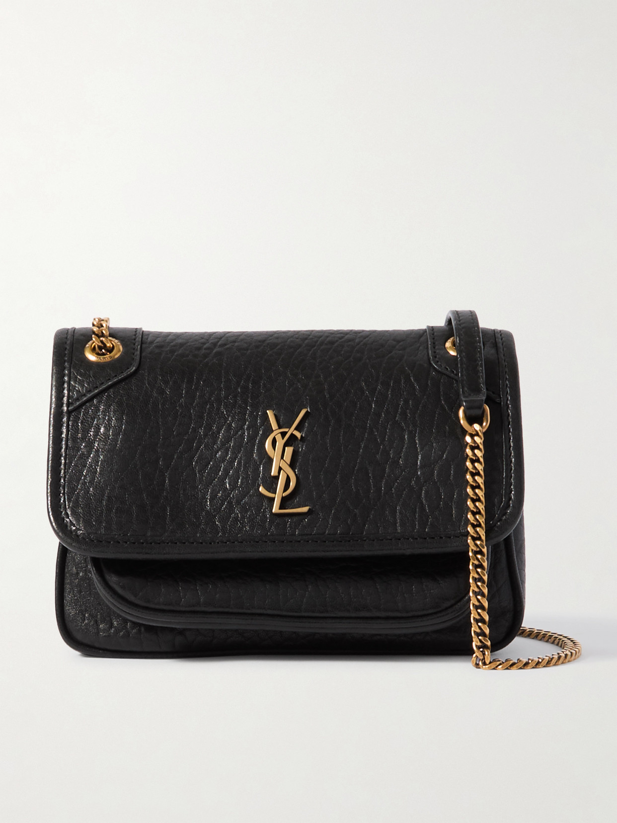Saint Laurent Niki Mini Crinkled-leather Shoulder Bag In Black