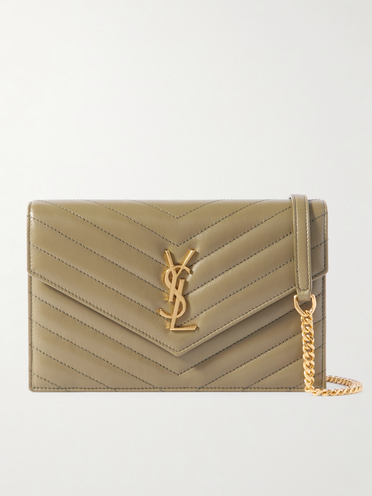 Saint Laurent Cassandre Envelope Mini Matelassé Leather Shoulder Bag In Green