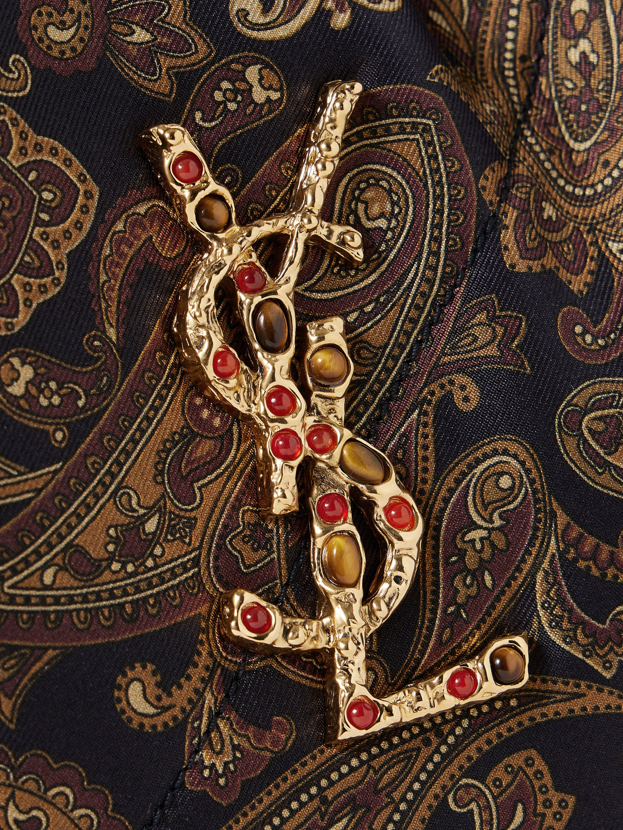Saint Laurent Jamie Embellished Quilted Paisley-print Twill Shoulder Bag
