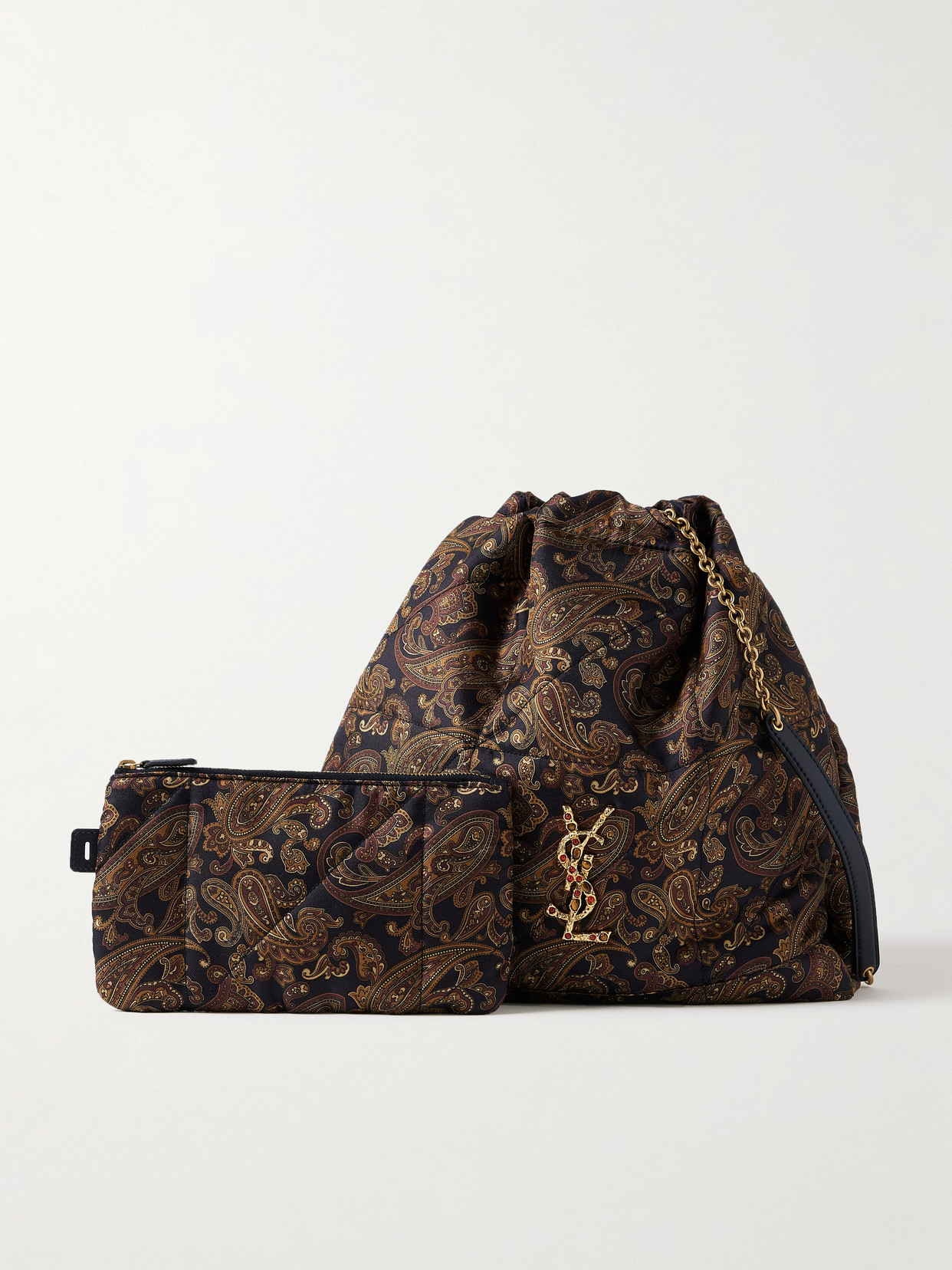 Saint Laurent Jamie Embellished Quilted Paisley-print Twill Shoulder Bag
