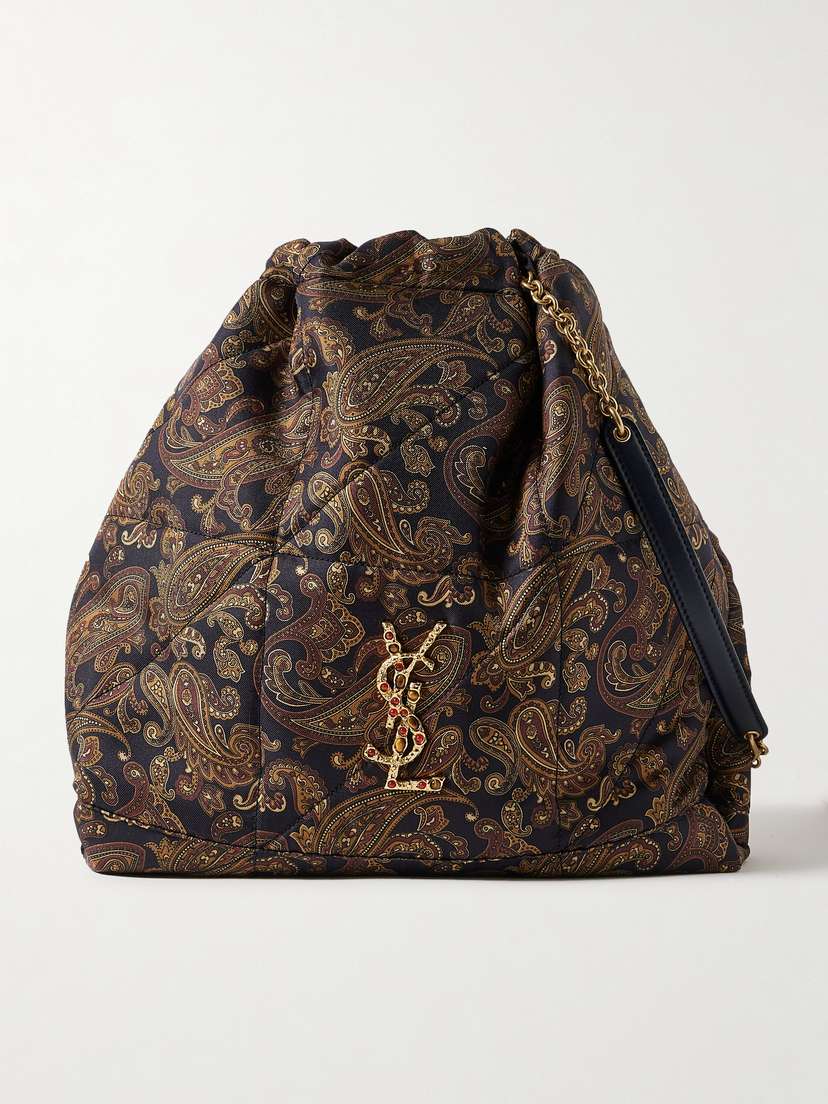 Saint Laurent Jamie Embellished Quilted Paisley-print Twill Shoulder Bag