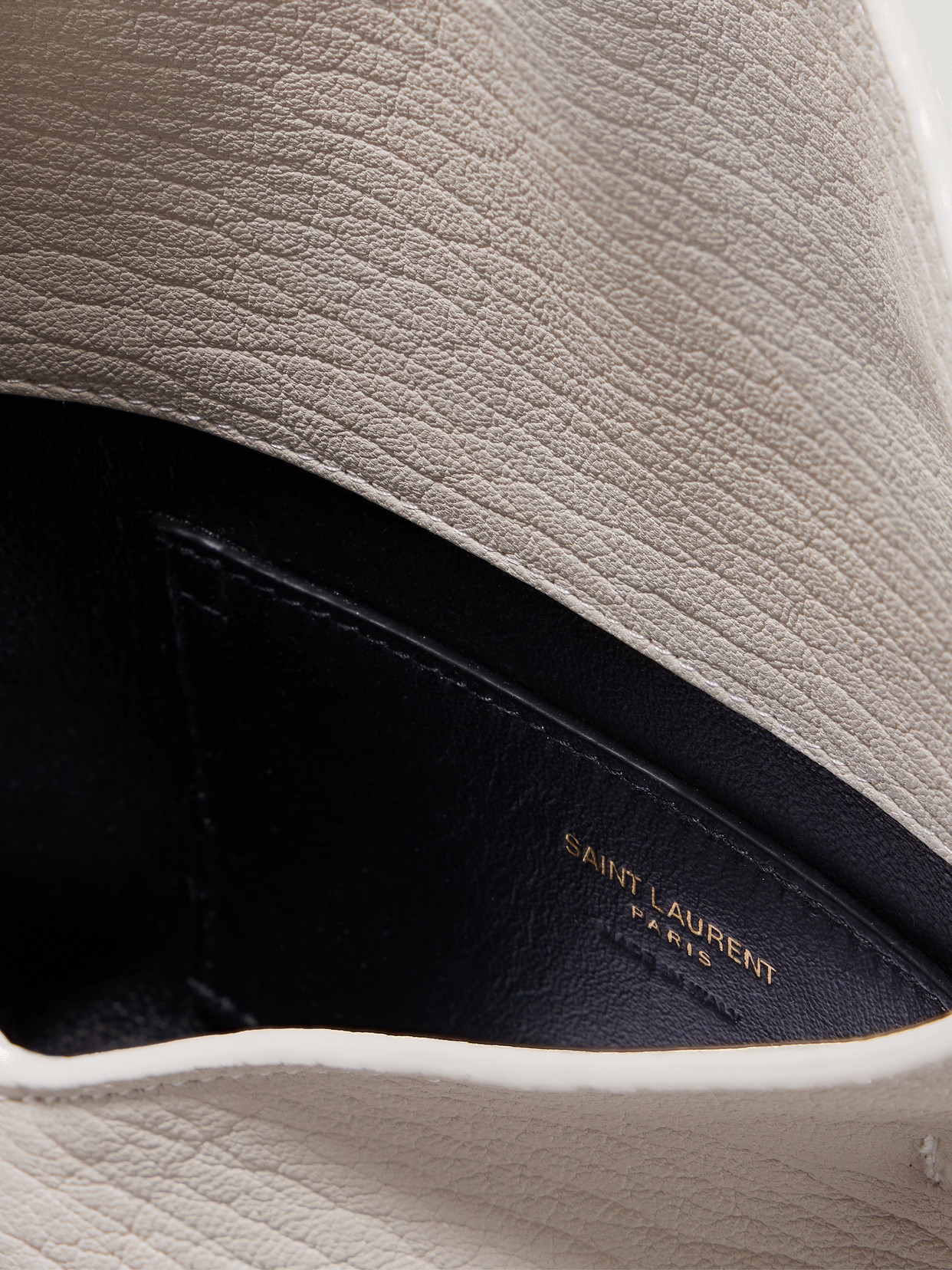 Saint Laurent Cassandre Mini Textured-leather Shoulder Bag In Cream