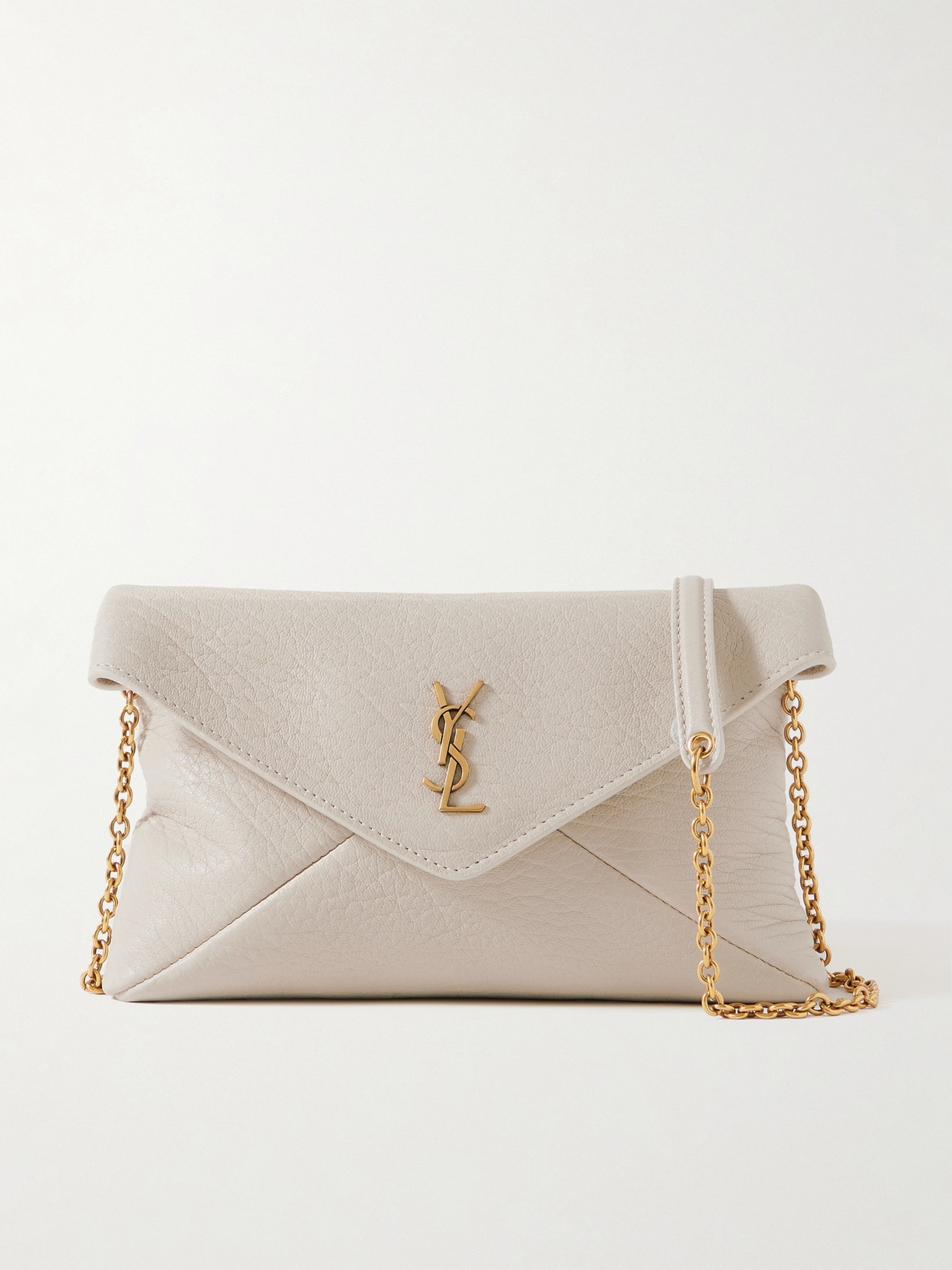 Saint Laurent Cassandre Mini Textured-leather Shoulder Bag In Cream