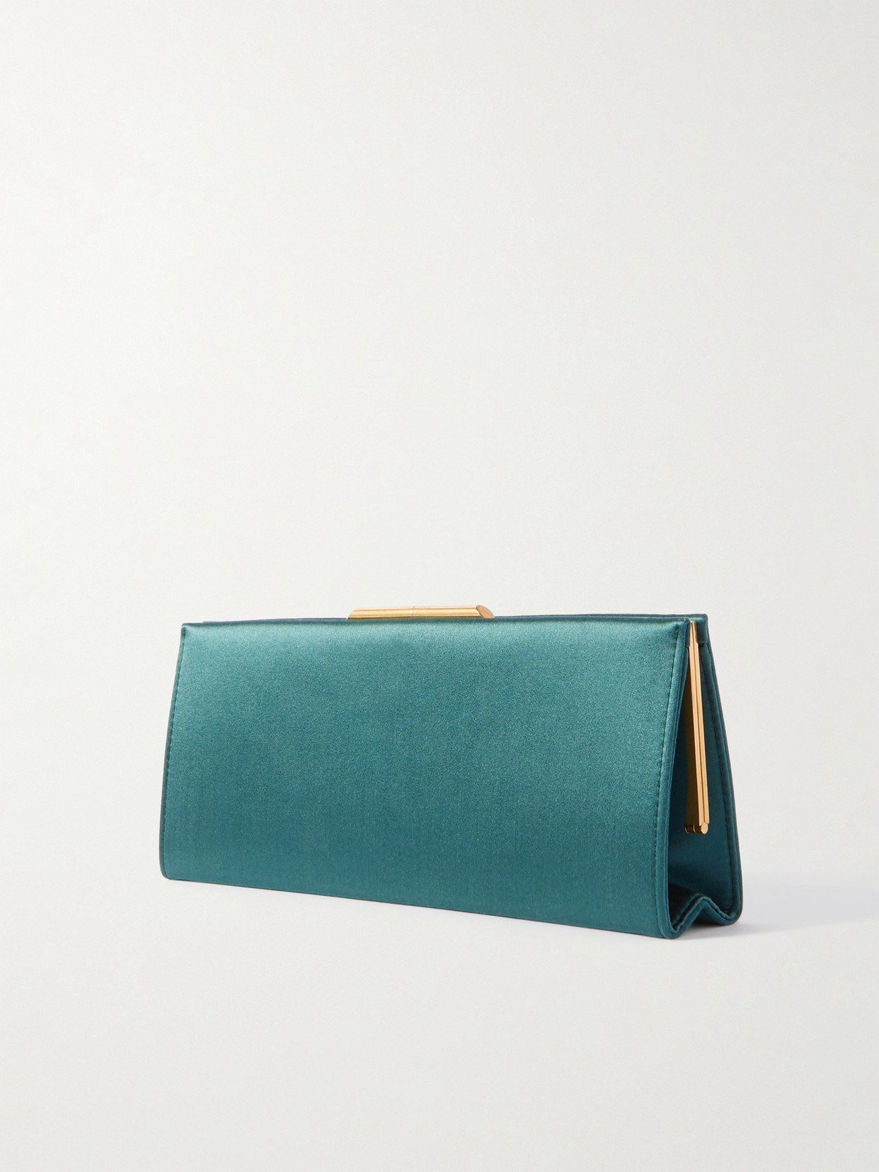 Saint Laurent Midnight Small Satin Clutch In Green