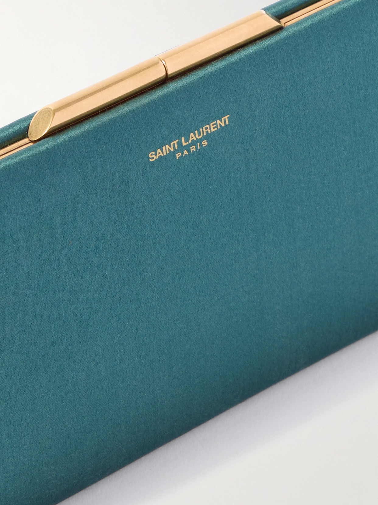 Saint Laurent Midnight Small Satin Clutch In Green