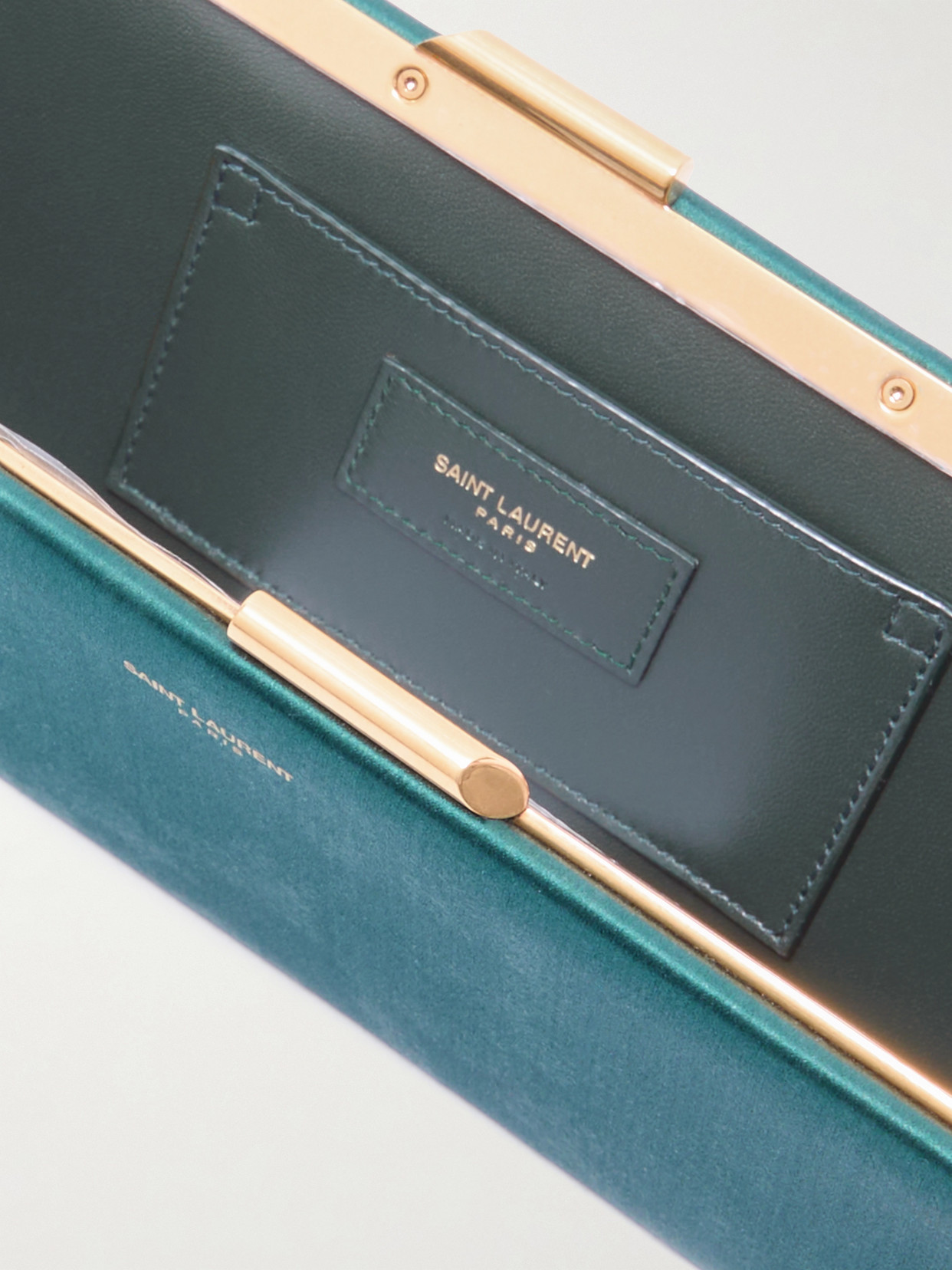 Saint Laurent Midnight Small Satin Clutch In Green