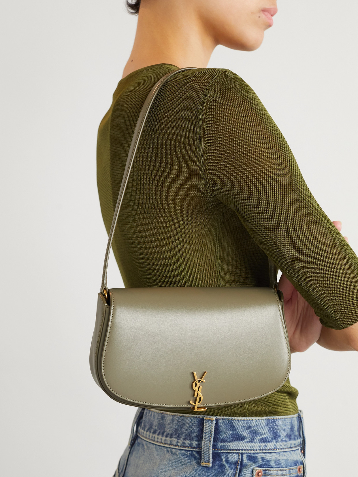 Saint Laurent Voltaire Mini Leather Shoulder Bag In Green