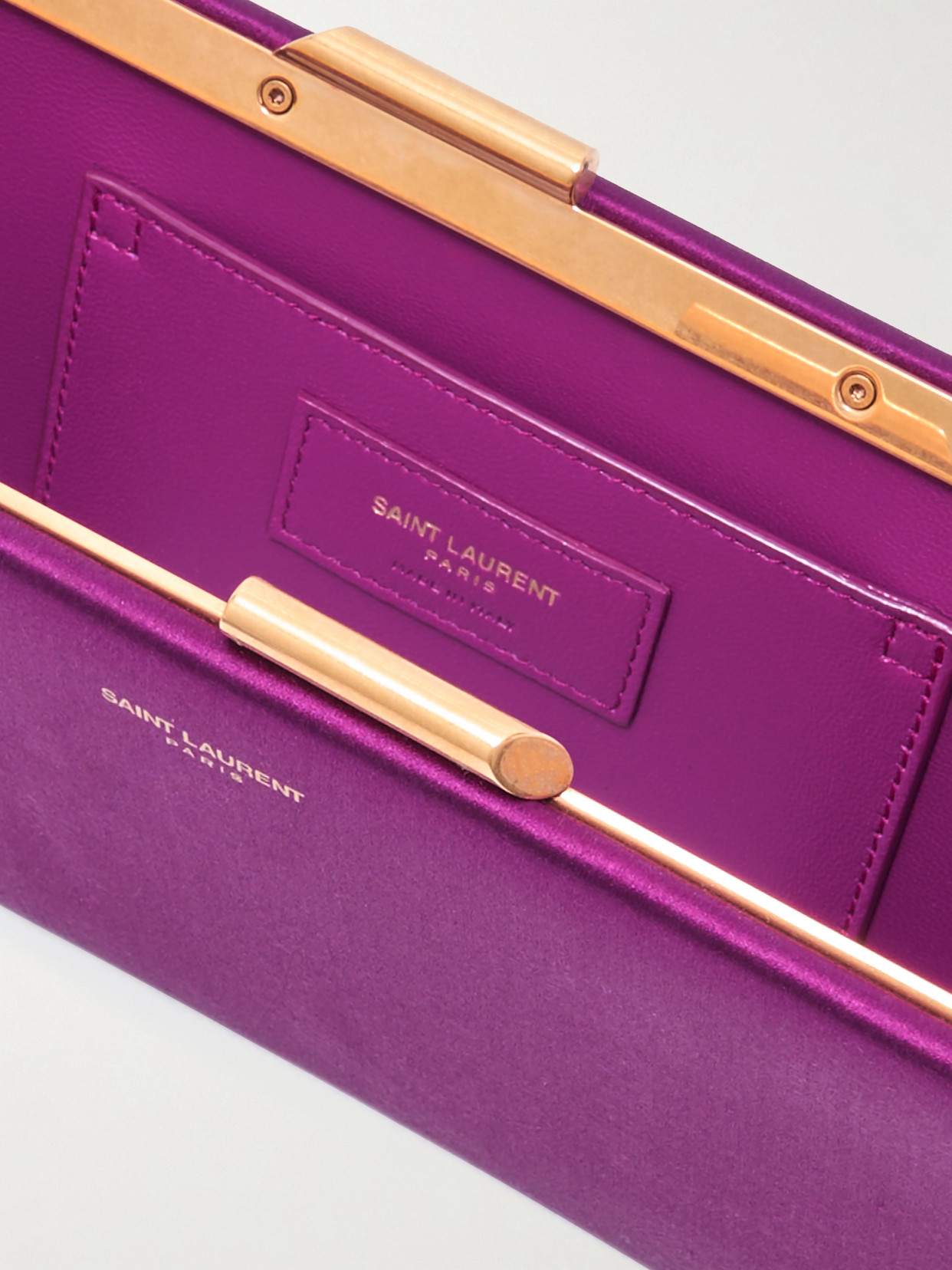 Saint Laurent Midnight Small Satin Clutch In Purple