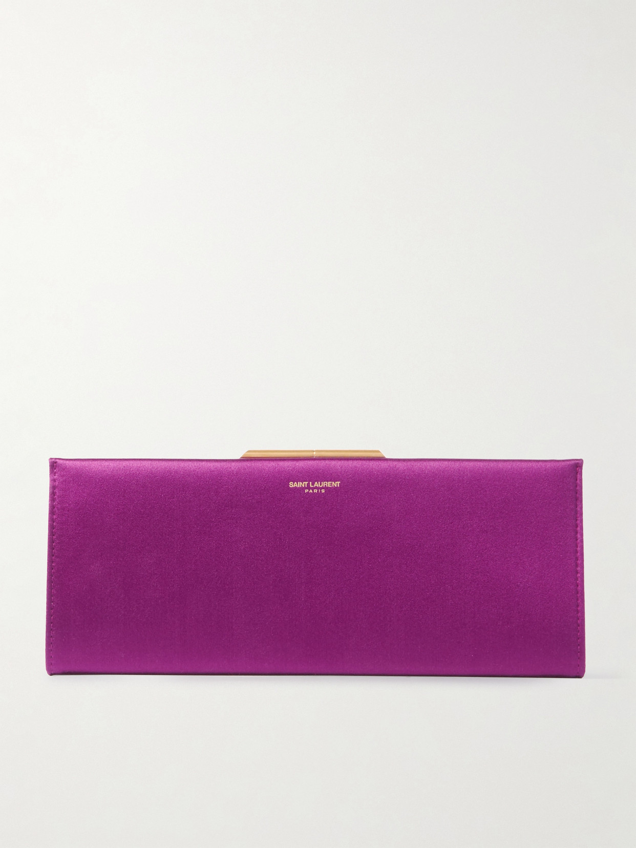 Saint Laurent Midnight Small Satin Clutch In Purple
