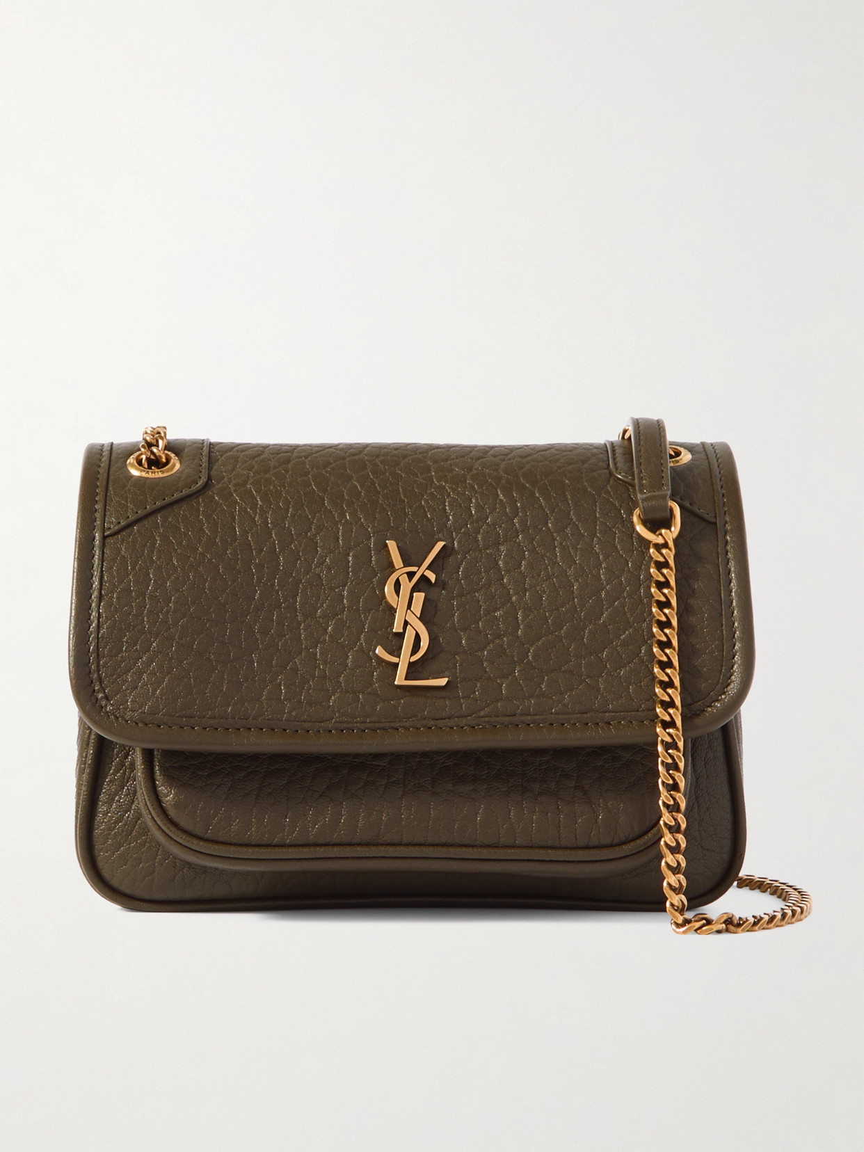 Saint Laurent Niki Mini Crinkled-leather Shoulder Bag In Green