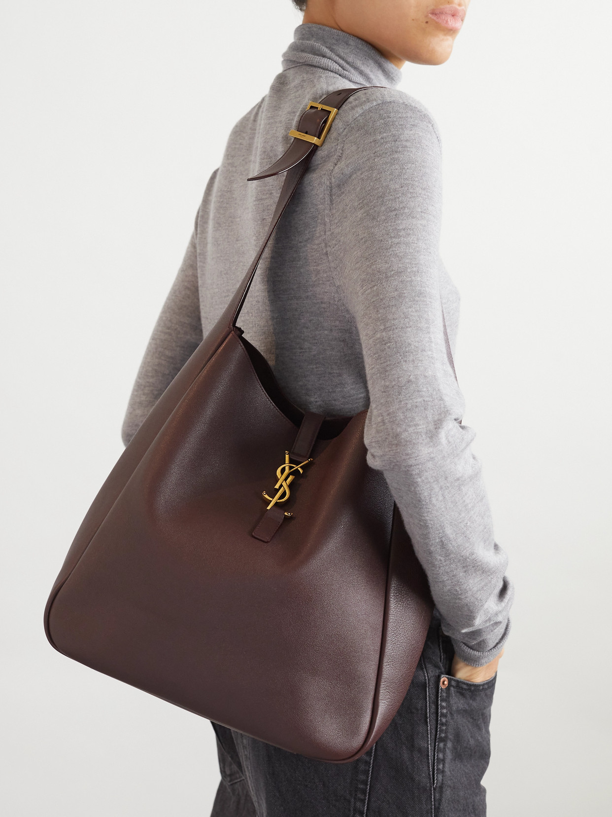 Saint Laurent Le 5 A 7 Supple Large Leather Hobo Bag In Brown