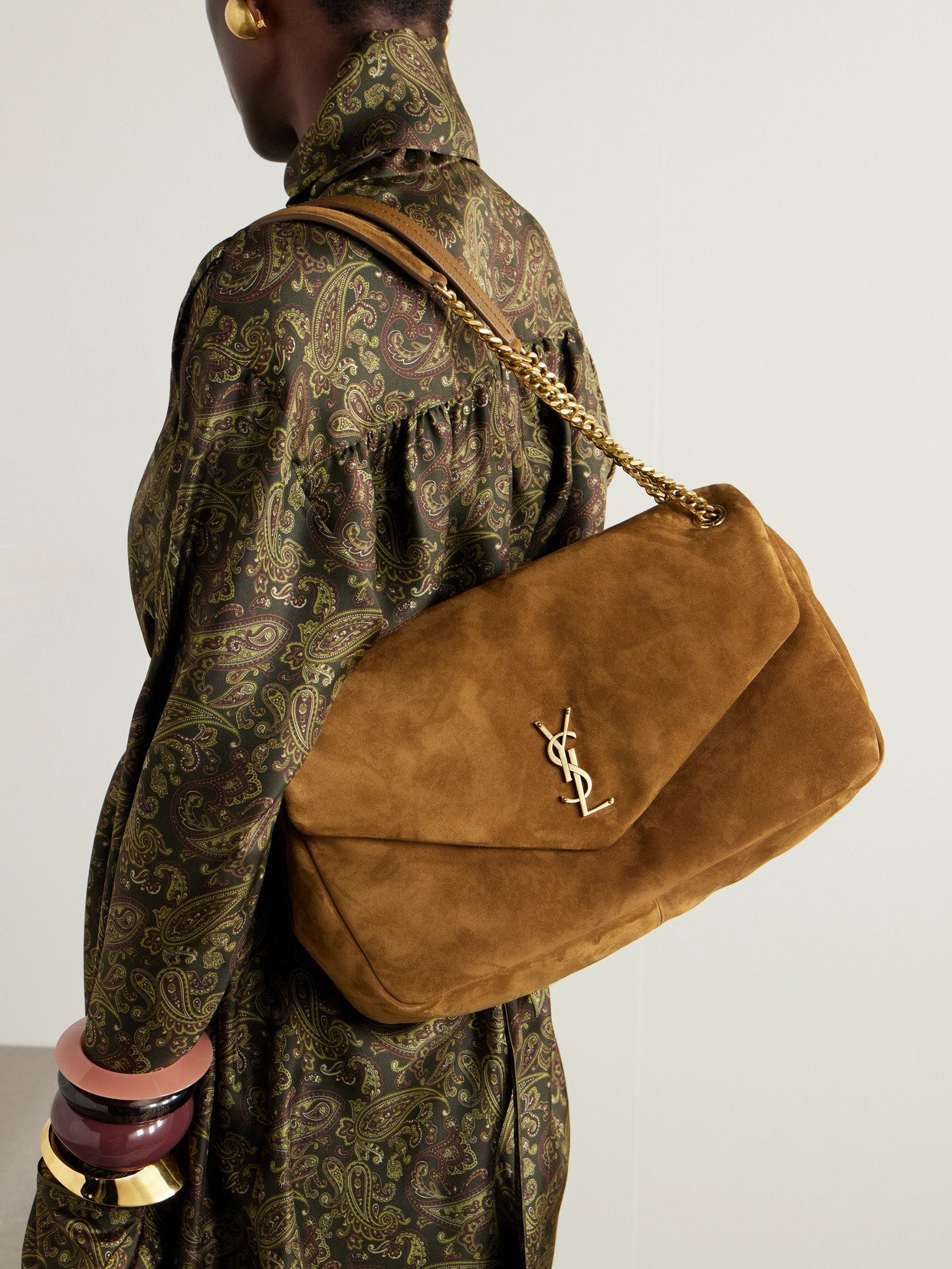 Saint Laurent Calypso Large Padded Suede Shoulder Bag