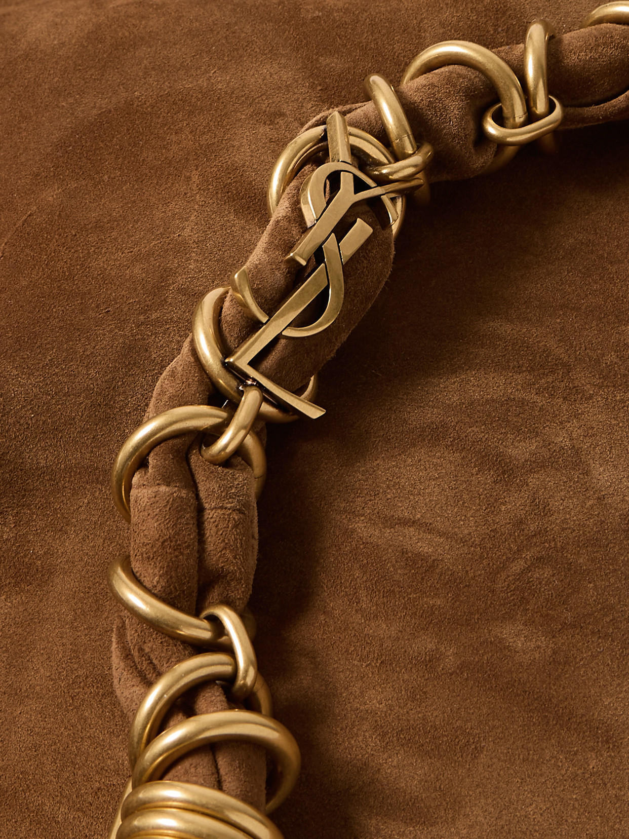 Saint Laurent Amalia Embellished Suede Shoulder Bag In Brown
