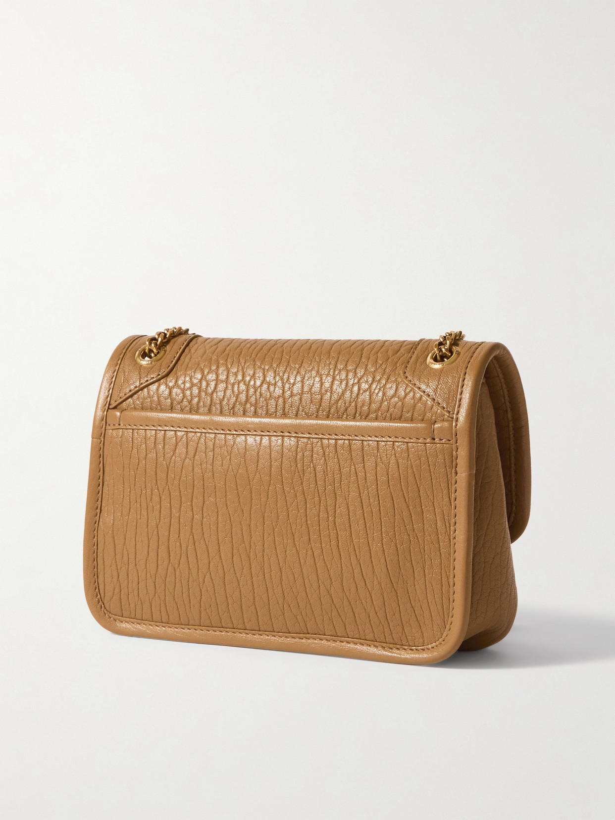 Saint Laurent Niki Mini Crinkled-leather Shoulder Bag In Brown