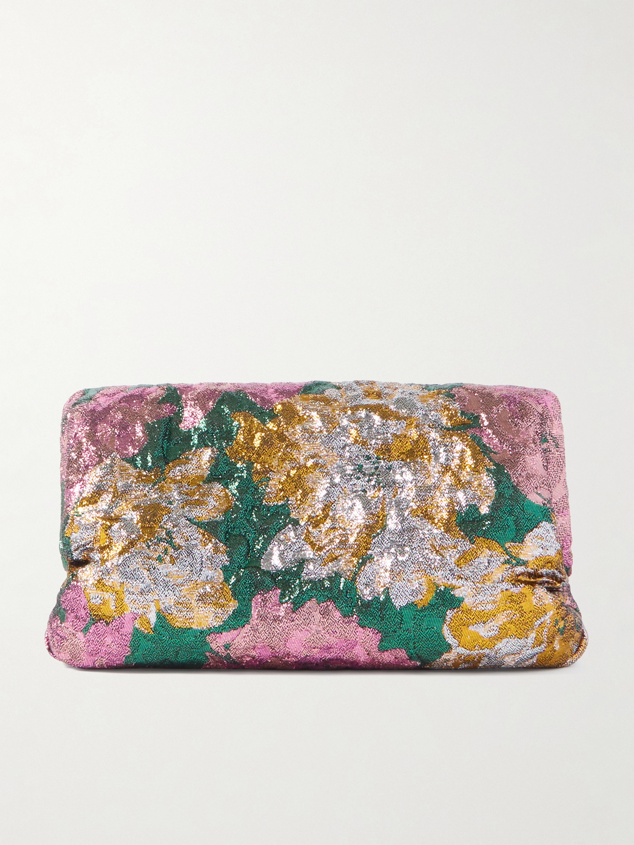 Saint Laurent Metallic-brocade Clutch In Pink
