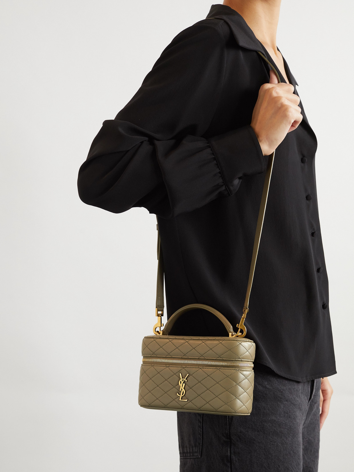 Saint Laurent Gaby Vanity Quilted Leather Shoulder Bag In Green