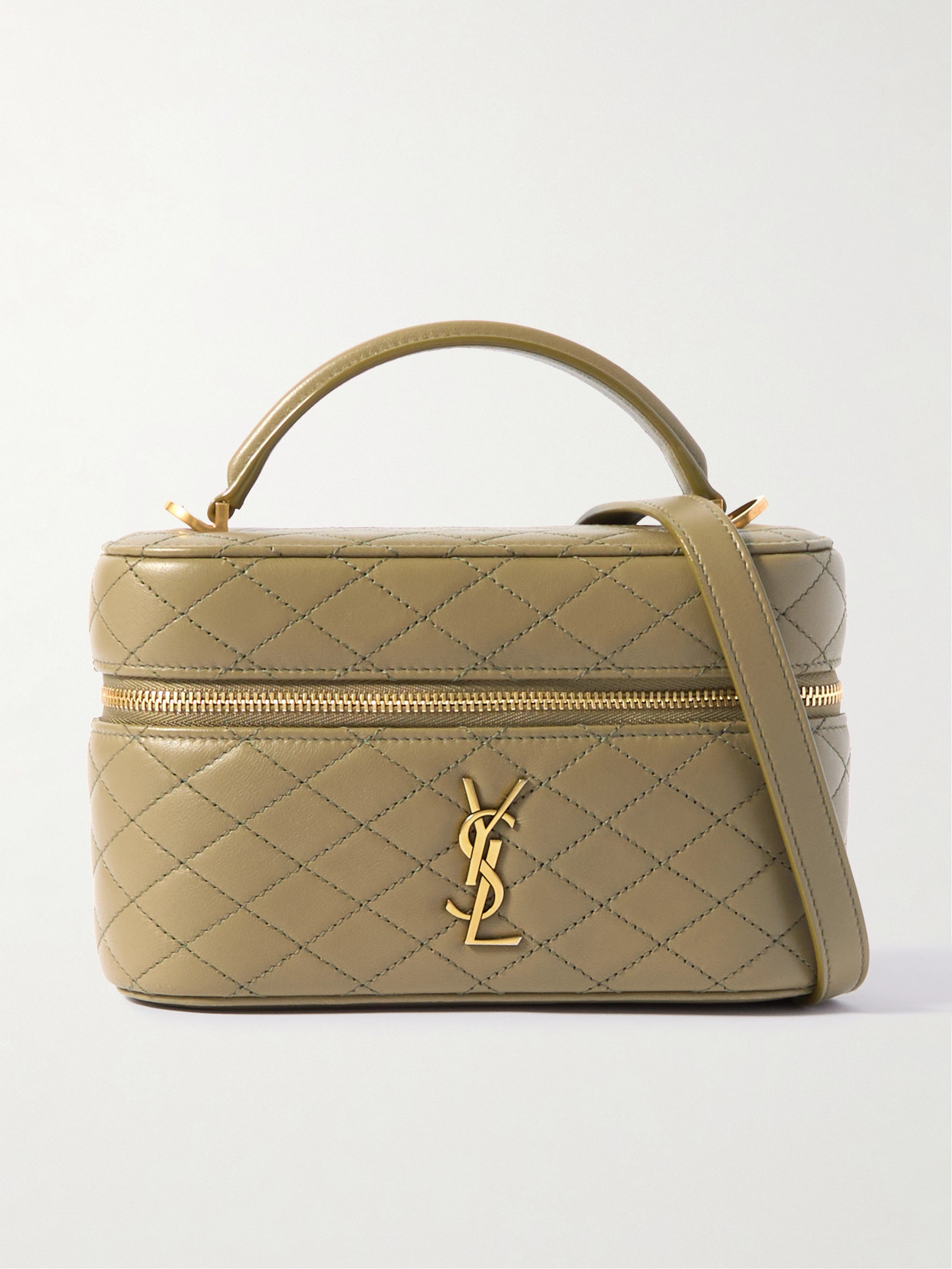 Saint Laurent Gaby Vanity Quilted Leather Shoulder Bag In Green