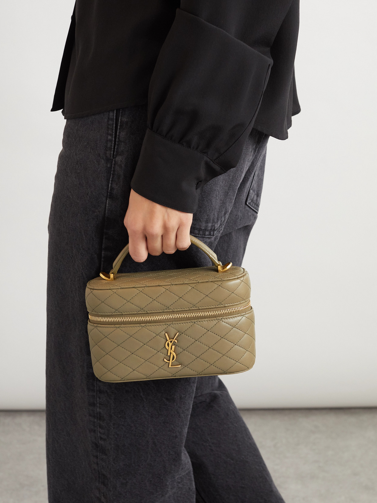 Saint Laurent Gaby Vanity Quilted Leather Shoulder Bag In Green