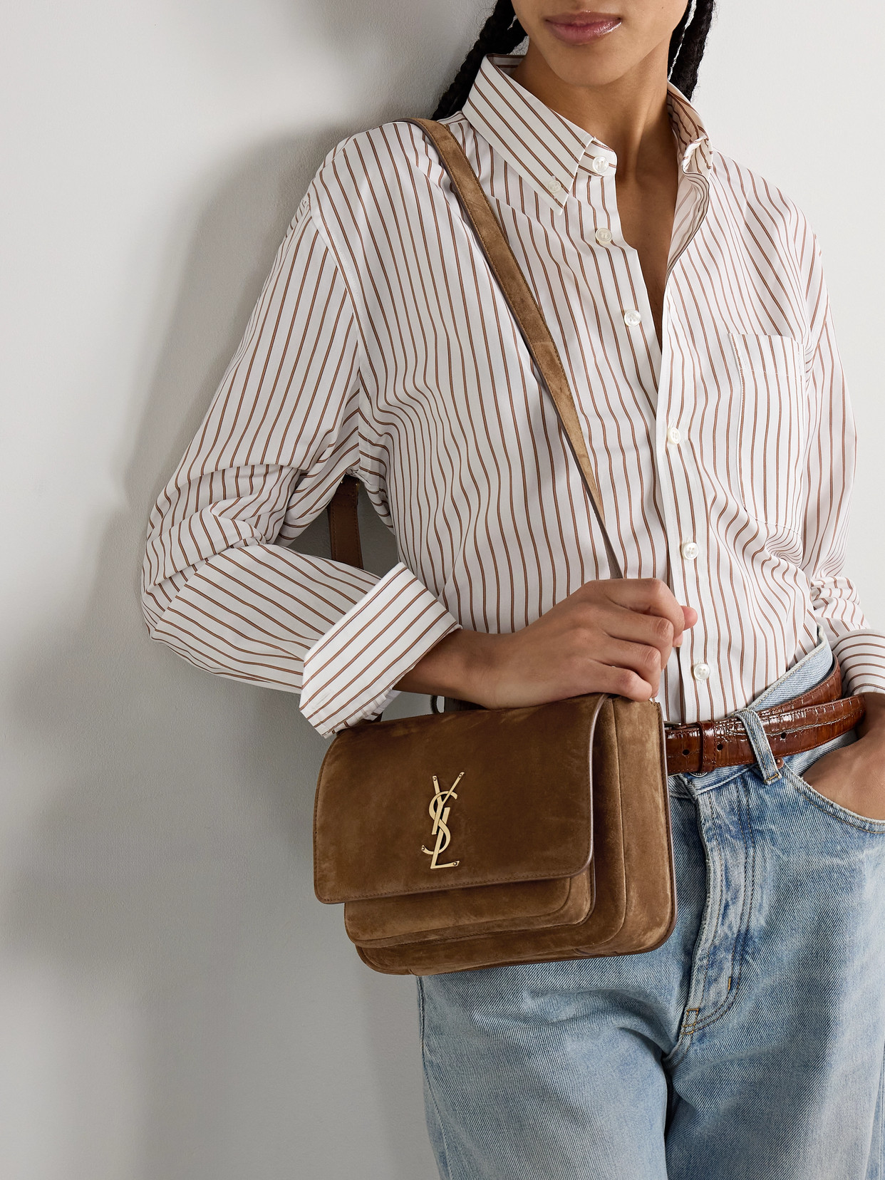 Saint Laurent Niki Suede Shoulder Bag In Brown
