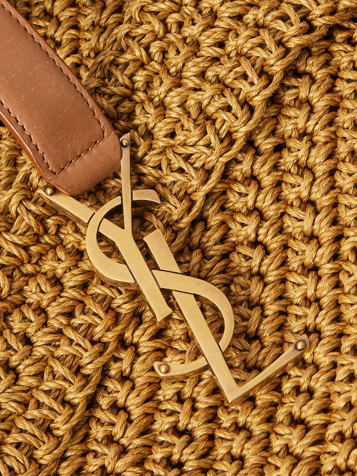 Saint Laurent Le 5 À 7 Bea Medium Leather-trimmed Raffia Tote