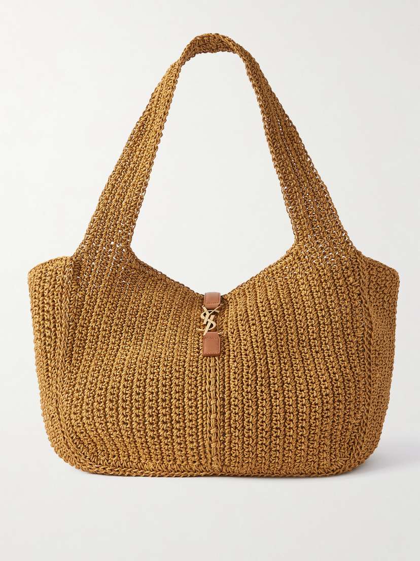 Saint Laurent Le 5 À 7 Bea Medium Leather-trimmed Raffia Tote