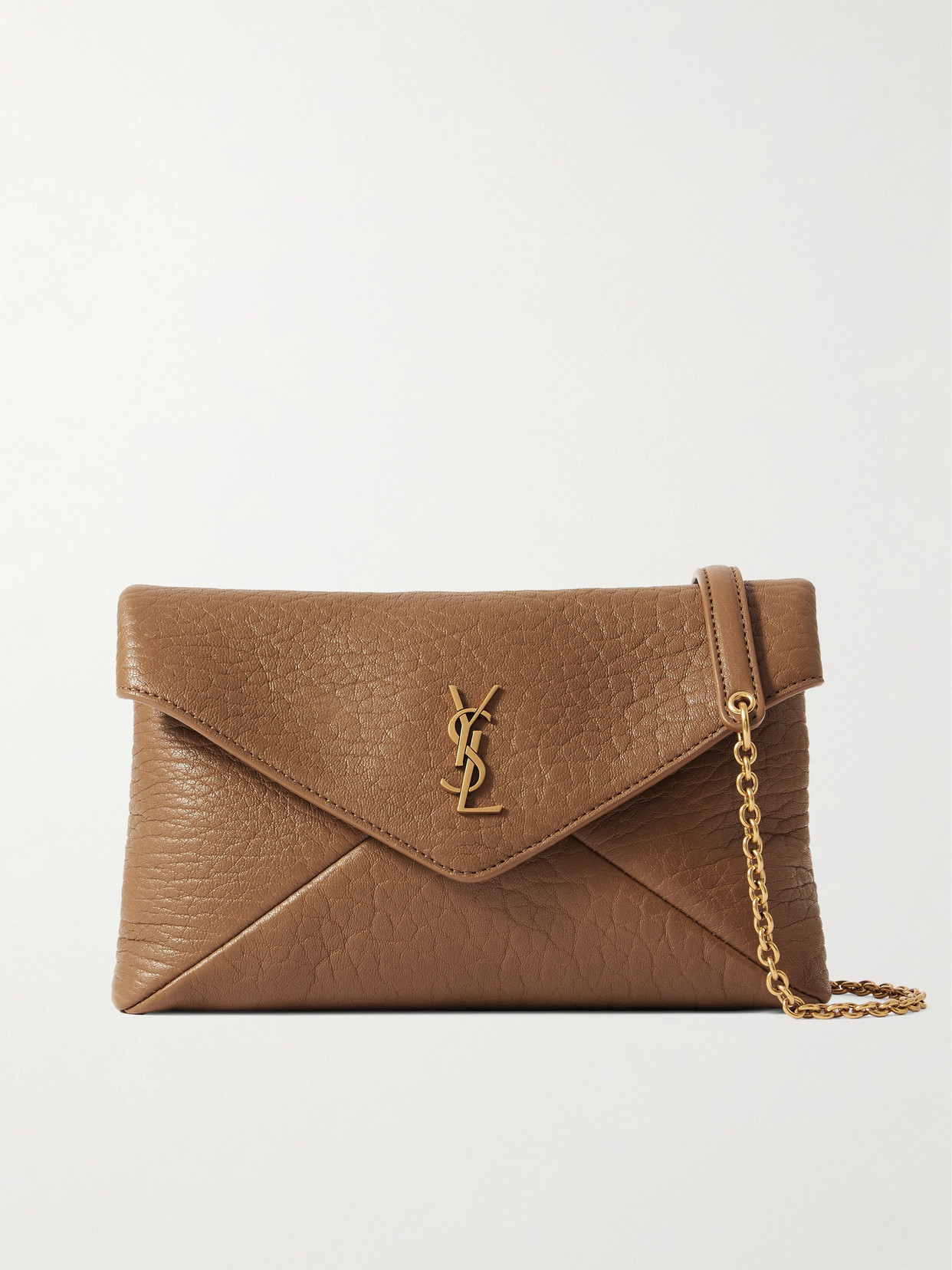 Saint Laurent Cassandre Mini Textured-leather Shoulder Bag In Brown