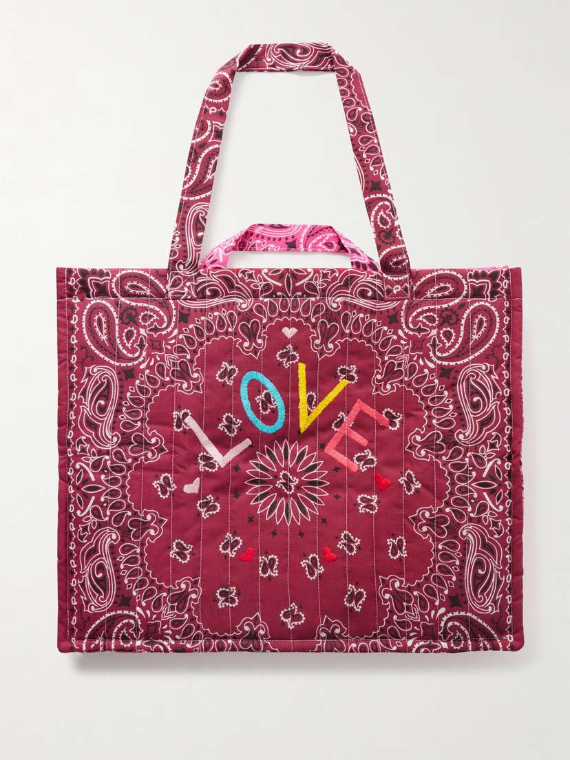 CALL IT BY YOUR NAME Cabas Maxi Embroidered Quilted Printed Cotton Tote Bag