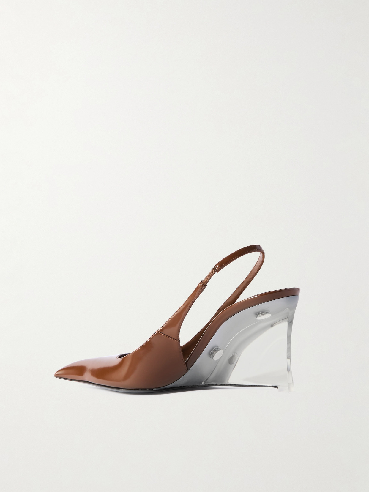 Shop Saint Laurent Miller Patent-leather Slingback Wedge Pumps In Brown